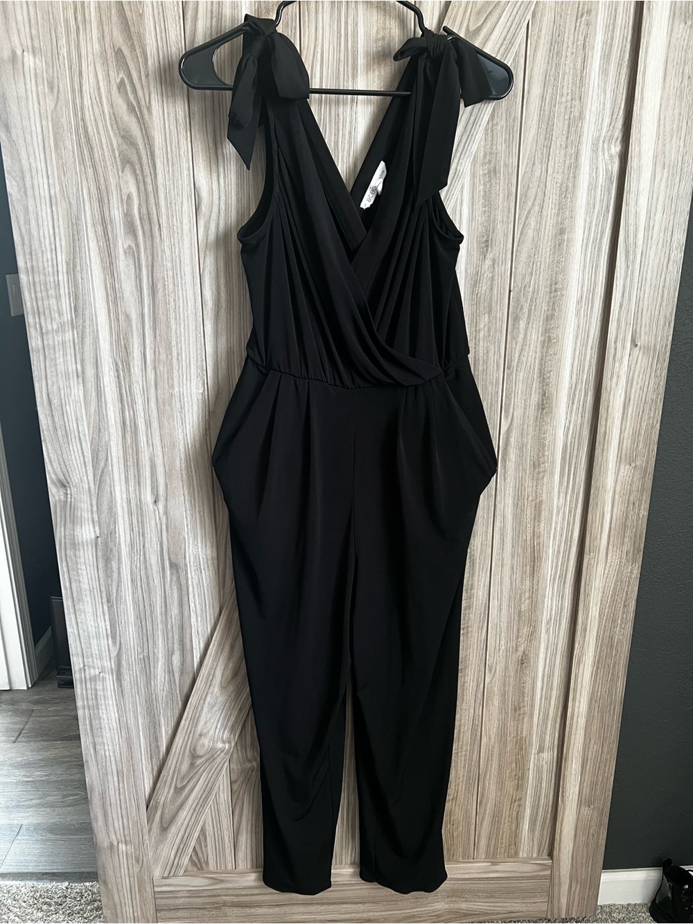 BCBGeneration Black Tie-Shoulder Jumpsuit